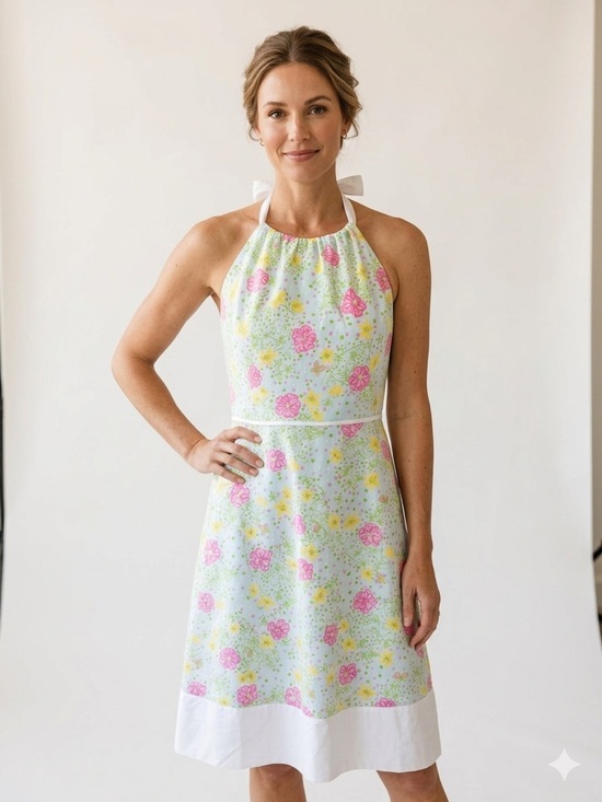 Lilly Pulitzer Dresses & Skirts - Vintage Lilly Pulitzer White & Pink Floral Swiss Dot Halter Dress - Size 10